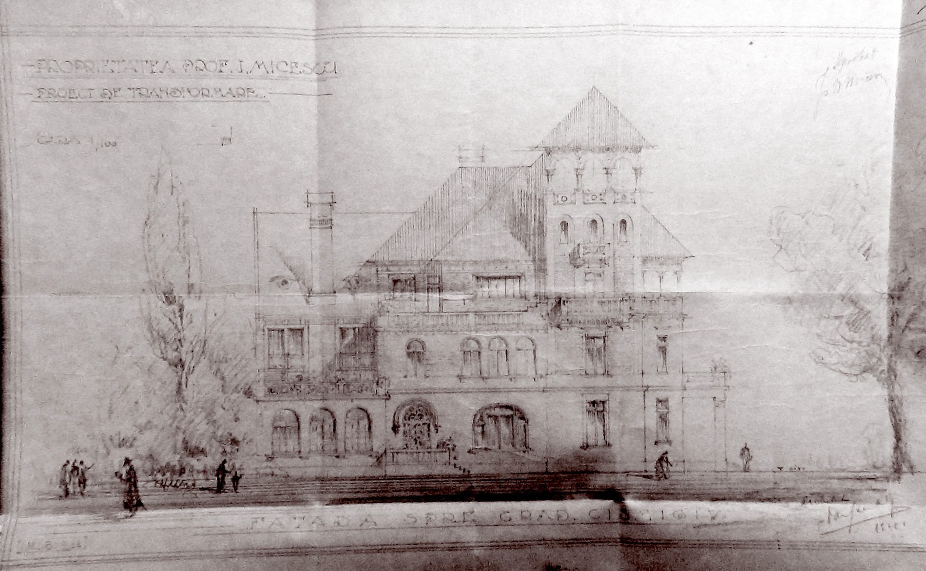 Fațada dinspre Grădina Cișmigiu a vilei Istrate Micescu, 1928, arhitect E. Van Saanen-Algi