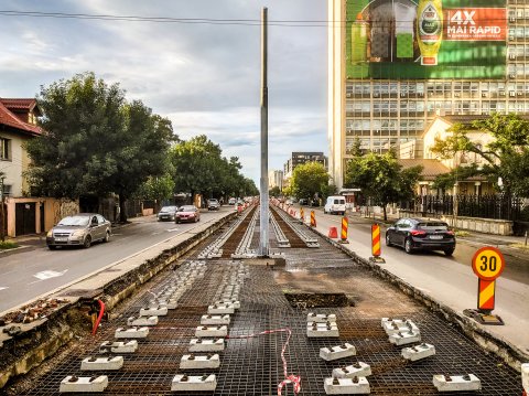 Lucrări la linia de tramvai - Bd. Barbu Văcărescu