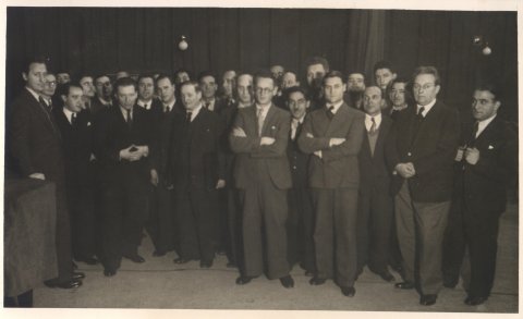 Orchestra Radio. În stânga, în prim plan: Rogalschi, C. Silvestri, George Enescu, Horia Furtună